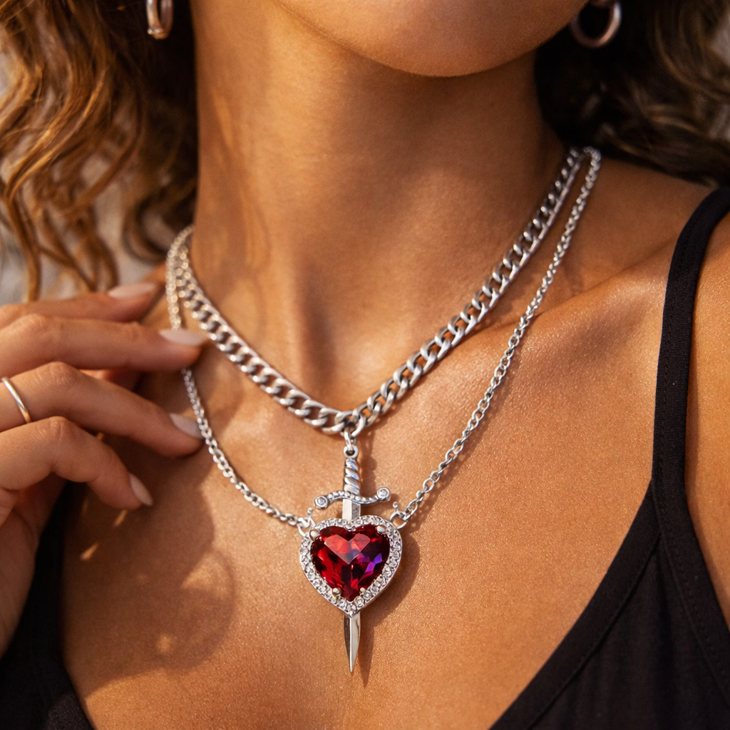 Heart & Sword Couple Pendant Necklace