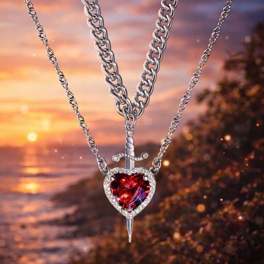 Heart & Sword Couple Pendant Necklace