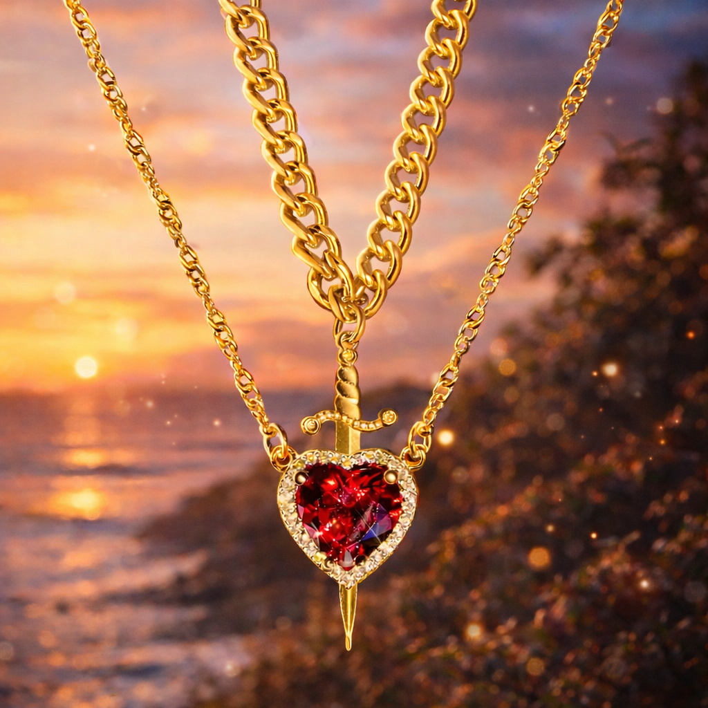 Heart & Sword Couple Pendant Necklace