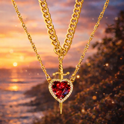 Heart & Sword Couple Pendant Necklace