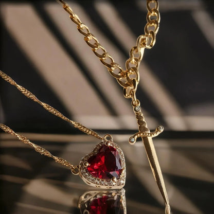 Heart & Sword Couple Pendant Necklace